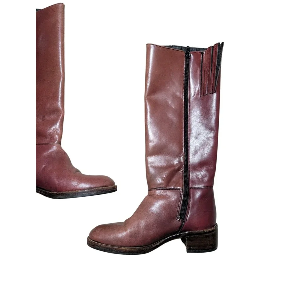 Vintage Leather Boots Womens‎ 6 M Red Brown Made in Uruguay Mid Calf Riding Zip